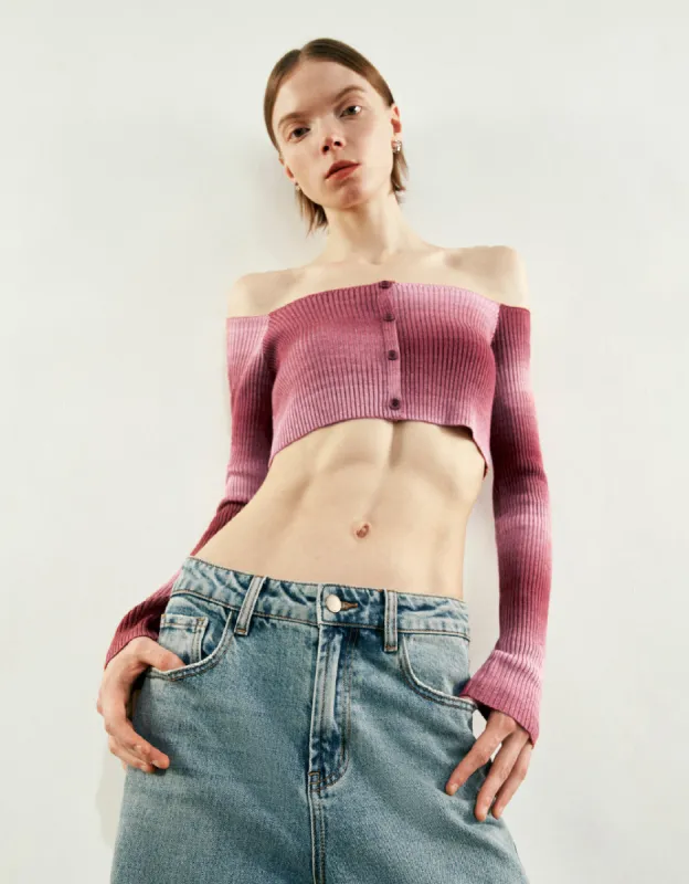 Gradient Off-Shoulder Knitted T-Shirt sold by Urban Revivo