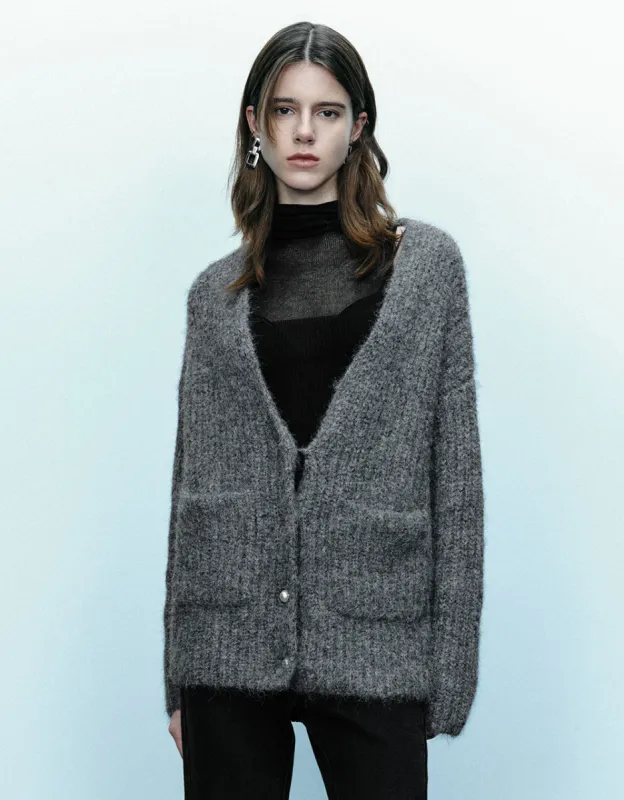 Drop Shoulder Sleeve V-Neck Knitted Cardigan sold by Urban Revivo