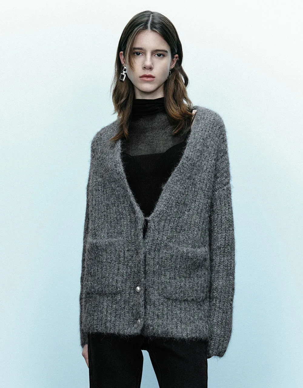 Drop Shoulder Sleeve V-Neck Knitted Cardigan sold by Urban Revivo