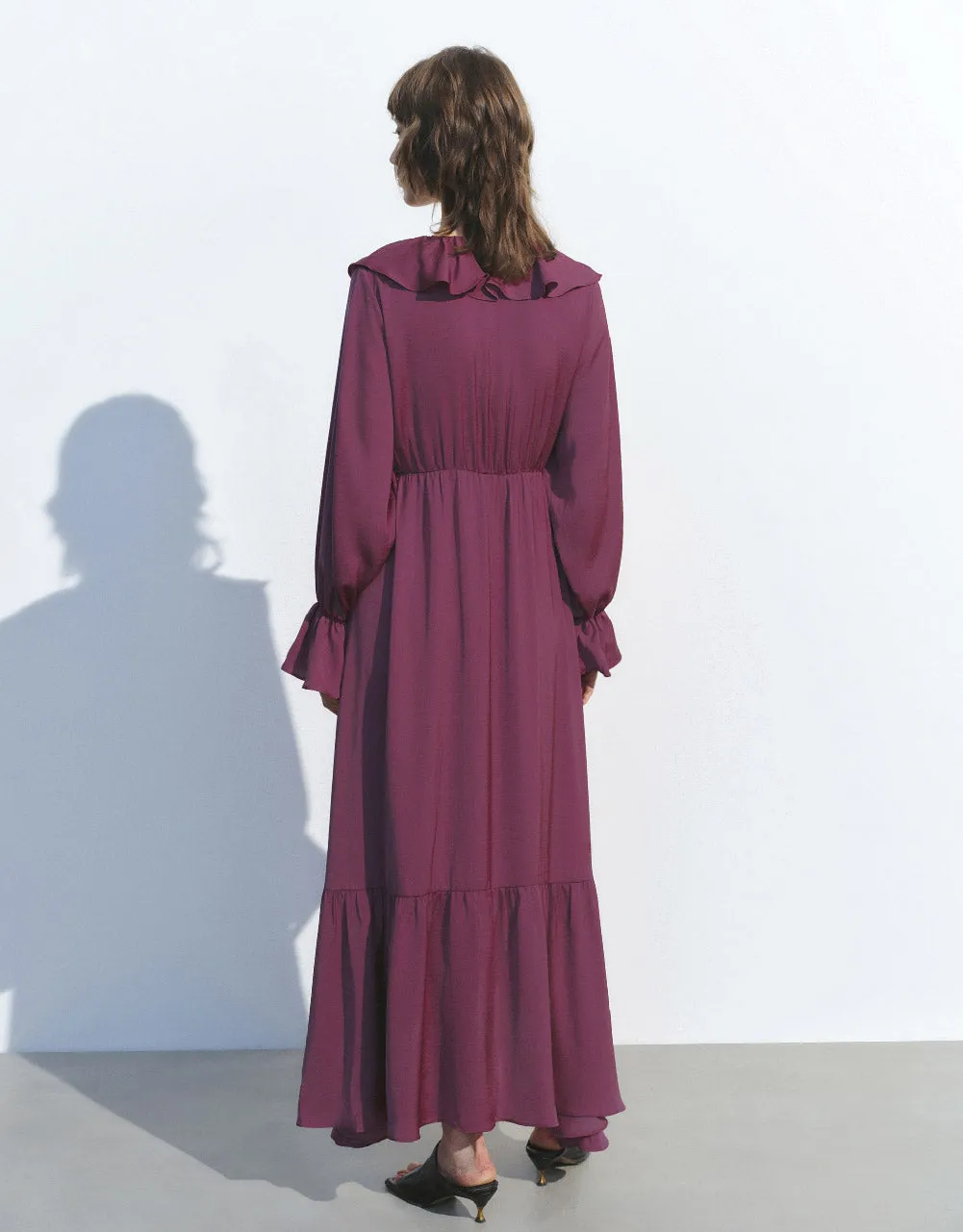 Butterfly Sleeve Ruffle Lapel A-Line Dress sold by Urban Revivo product image thumbnail 4