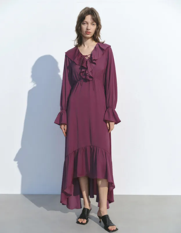 Butterfly Sleeve Ruffle Lapel A-Line Dress sold by Urban Revivo