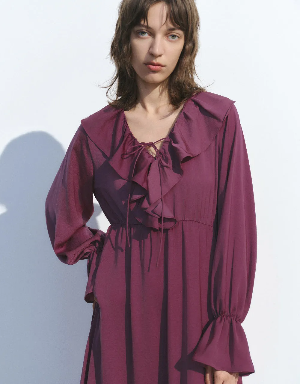 Butterfly Sleeve Ruffle Lapel A-Line Dress sold by Urban Revivo product image thumbnail 5
