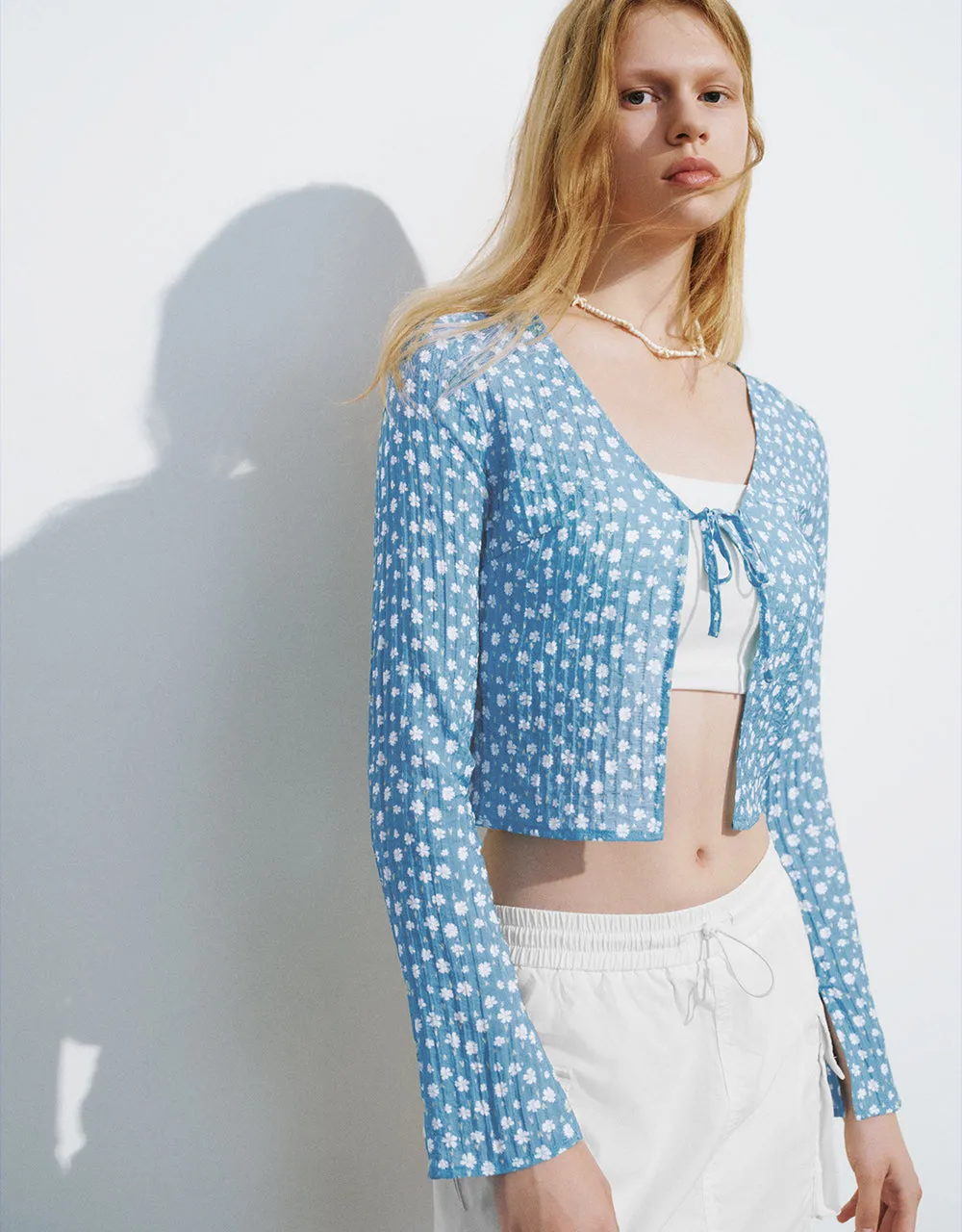 Printed Tie Front V Neck Shirt sold by Urban Revivo product image thumbnail 3