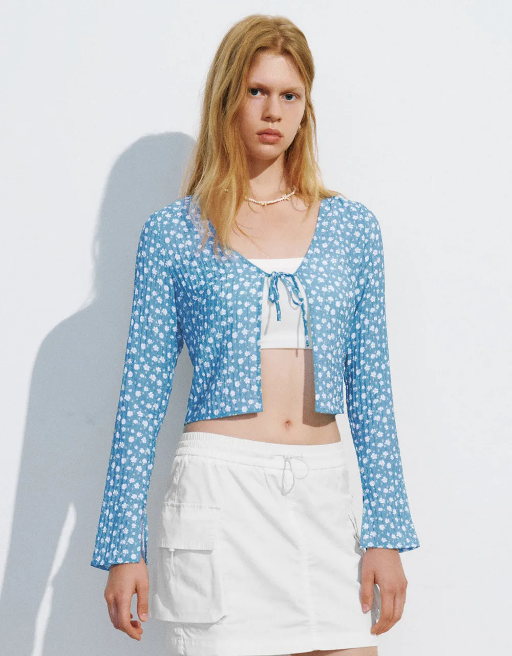 Printed Tie Front V Neck Shirt sold by Urban Revivo