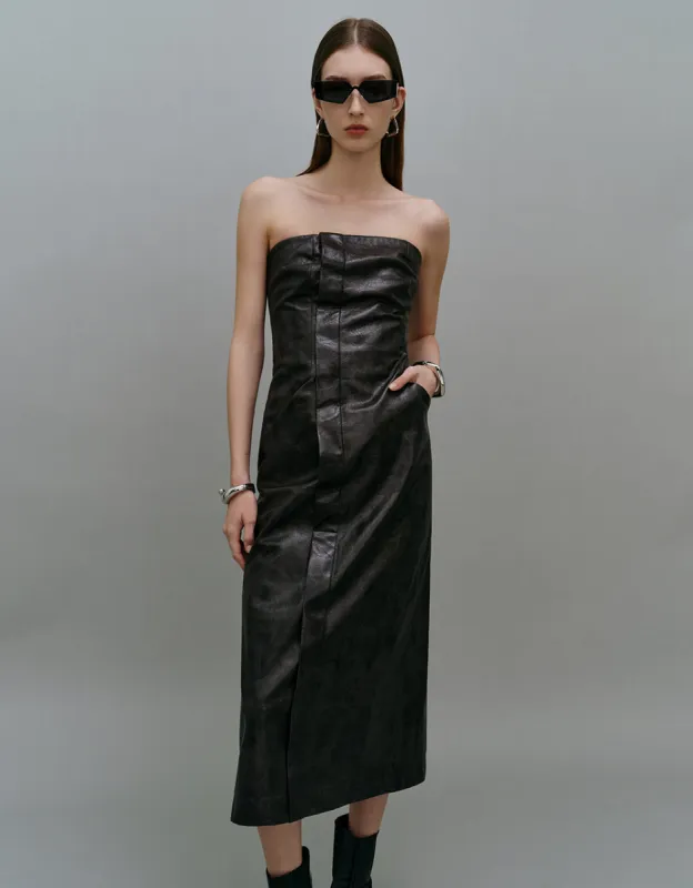 Sleeveless Off-Shoulder Vegan Leather Straight Dress sold by Urban Revivo