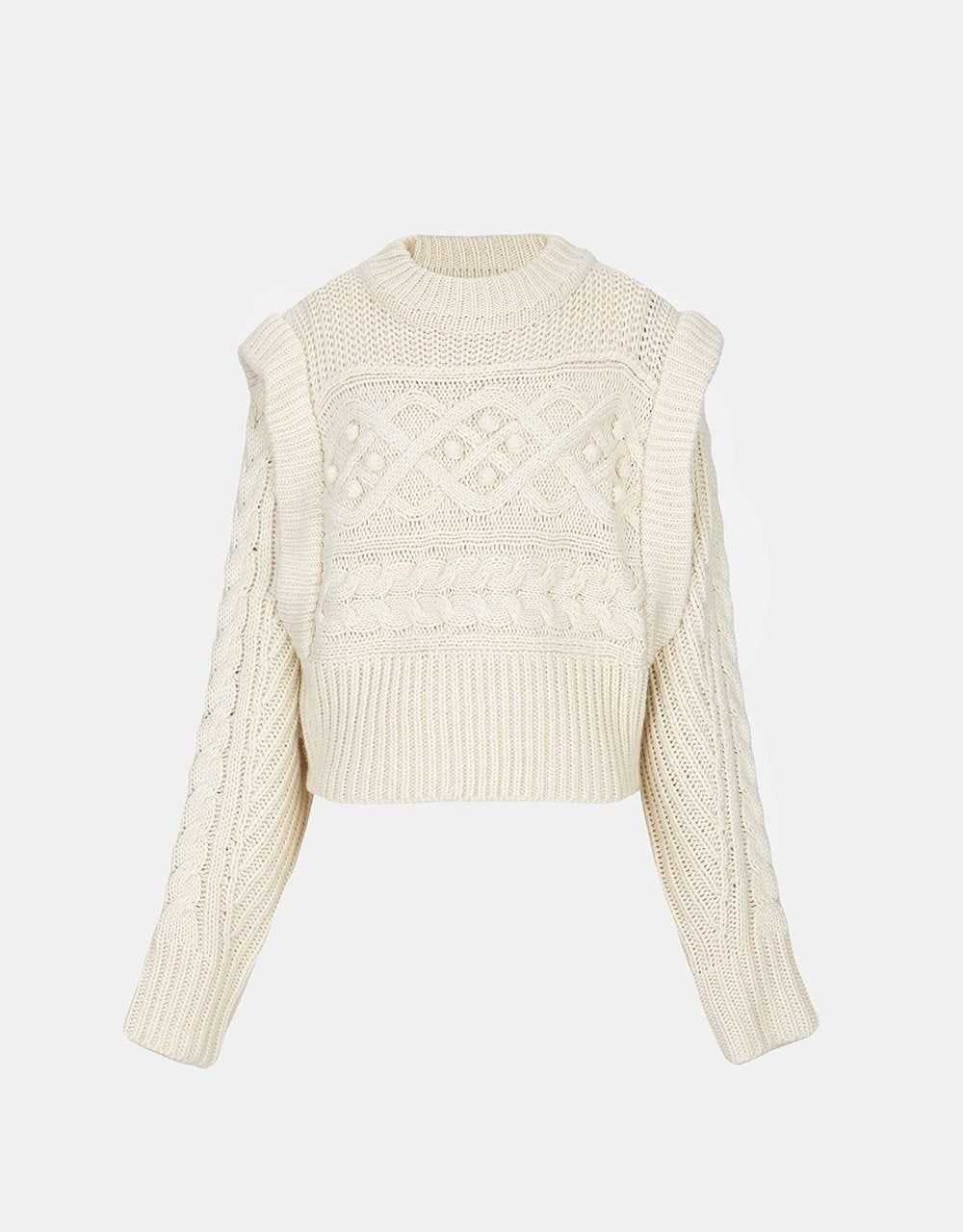 Cable Knit Padded Shoulder Sweater sold by Urban Revivo