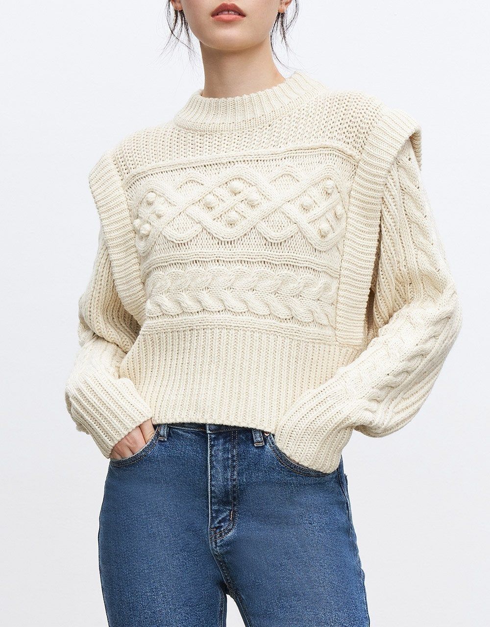Cable Knit Padded Shoulder Sweater sold by Urban Revivo product image thumbnail 2