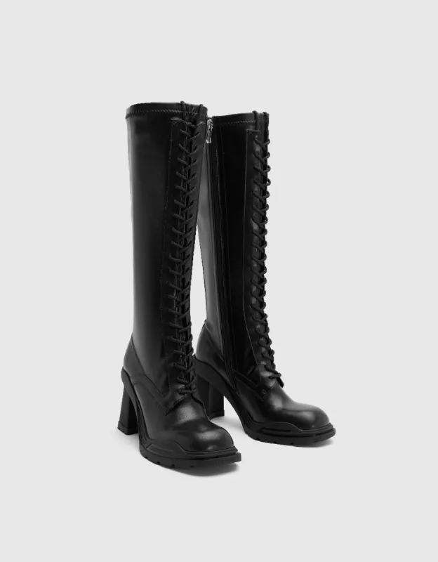 Lace Up Vegan Leather Knee Boots sold by Urban Revivo