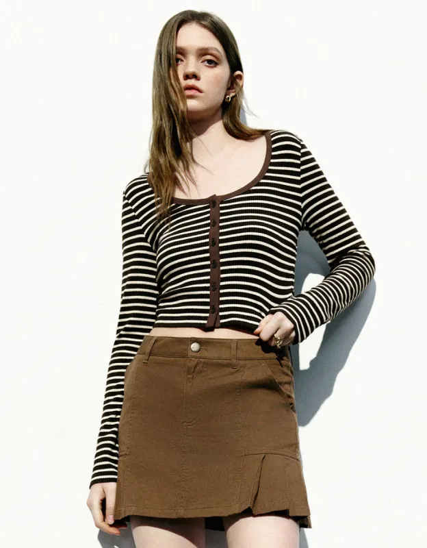 Striped U Neck Skinny T-Shirt sold by Urban Revivo