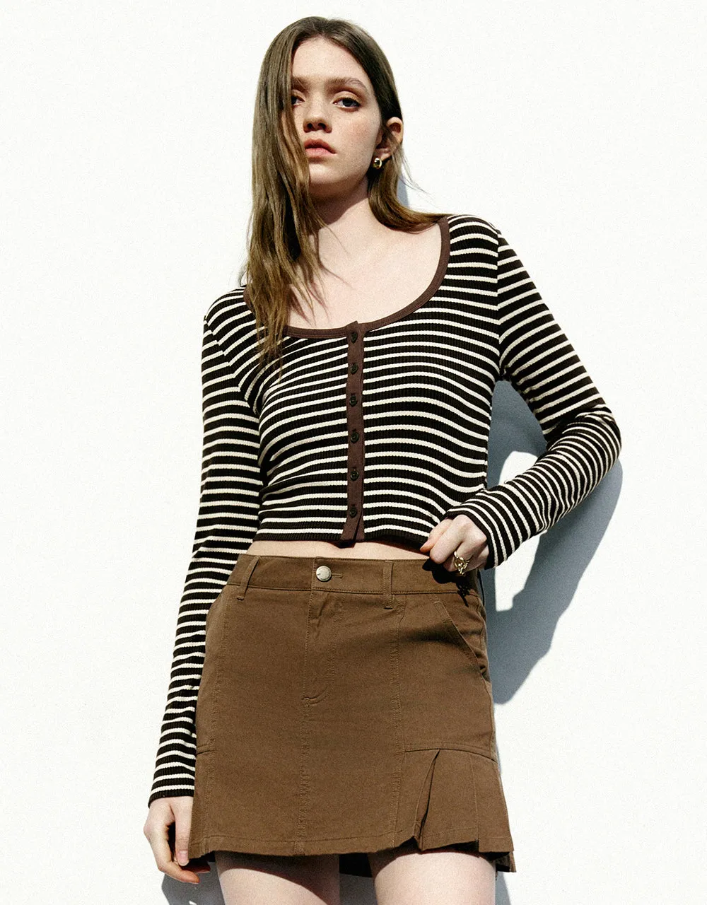 Striped U Neck Skinny T-Shirt sold by Urban Revivo
