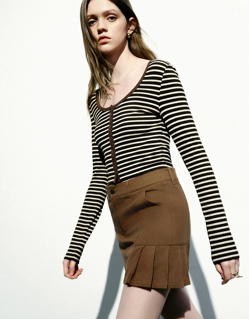 Striped U Neck Skinny T-Shirt sold by Urban Revivo product image thumbnail 3