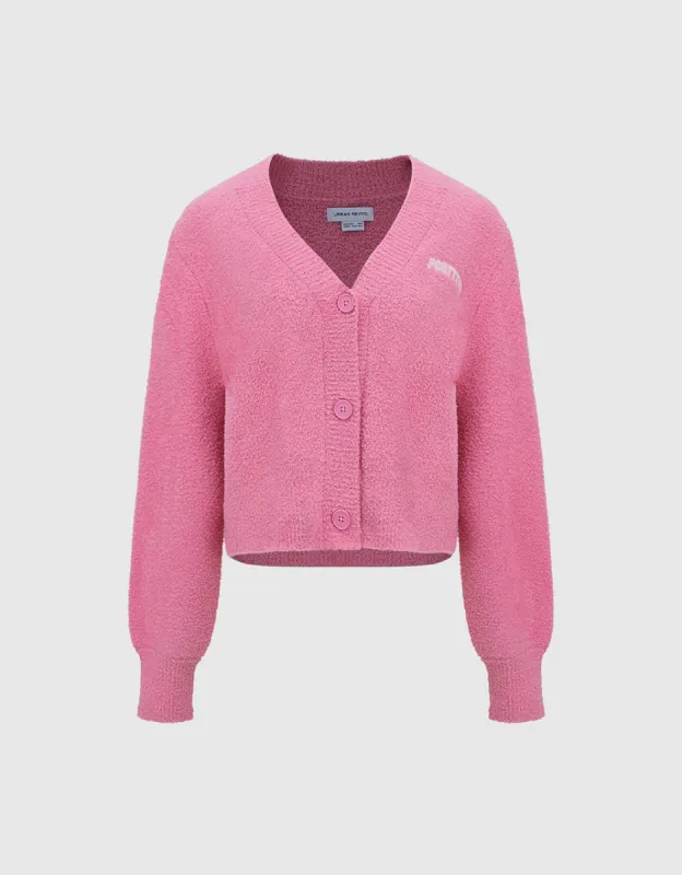Letter Embroidered V-Neck Knitted Cardigan sold by Urban Revivo