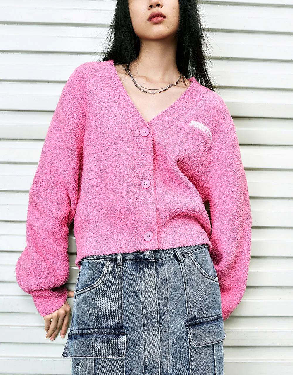 Letter Embroidered V-Neck Knitted Cardigan sold by Urban Revivo product image thumbnail 2
