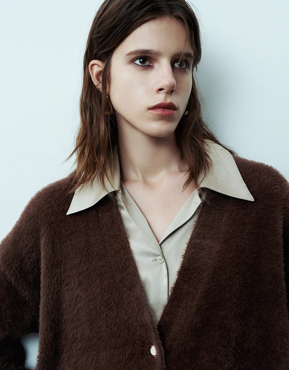 Furry V-Neck Knitted Cardigan sold by Urban Revivo product image thumbnail 5