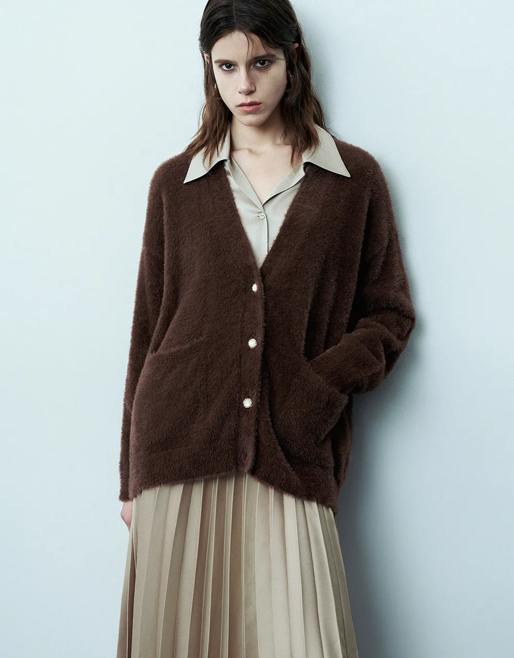 Furry V-Neck Knitted Cardigan sold by Urban Revivo product image thumbnail 3