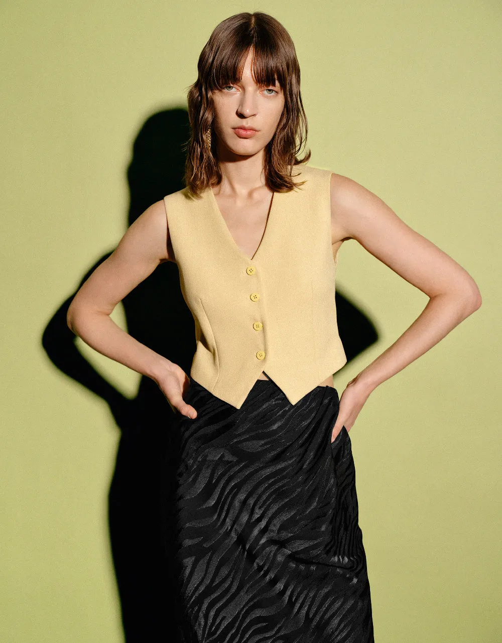 Button Up V-Neck Waistcoat sold by Urban Revivo