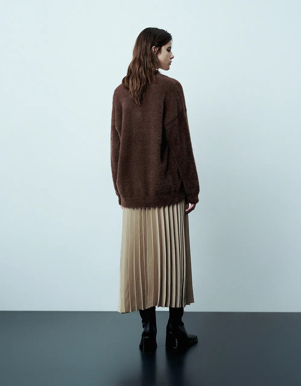 Furry V-Neck Knitted Cardigan sold by Urban Revivo product image thumbnail 4