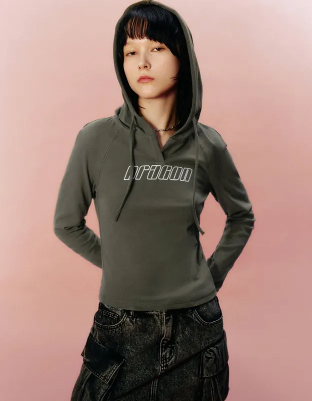 Letter Printed Hooded Skinny T-Shirt sold by Urban Revivo