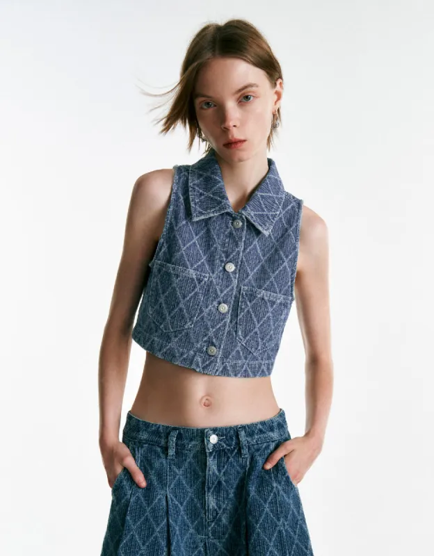 Lozenge Denim Vest sold by Urban Revivo