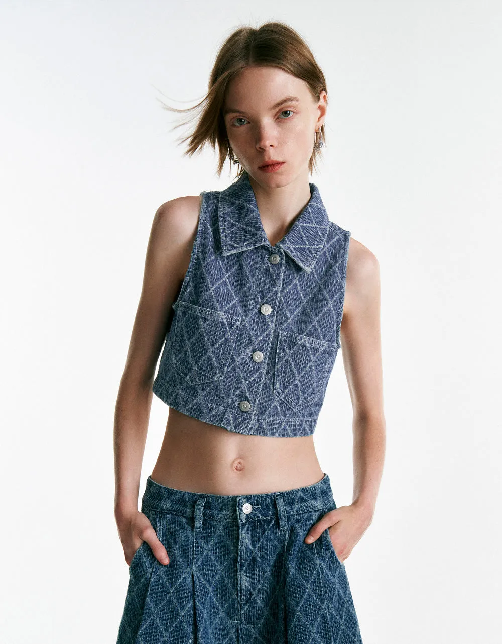 Lozenge Denim Vest sold by Urban Revivo