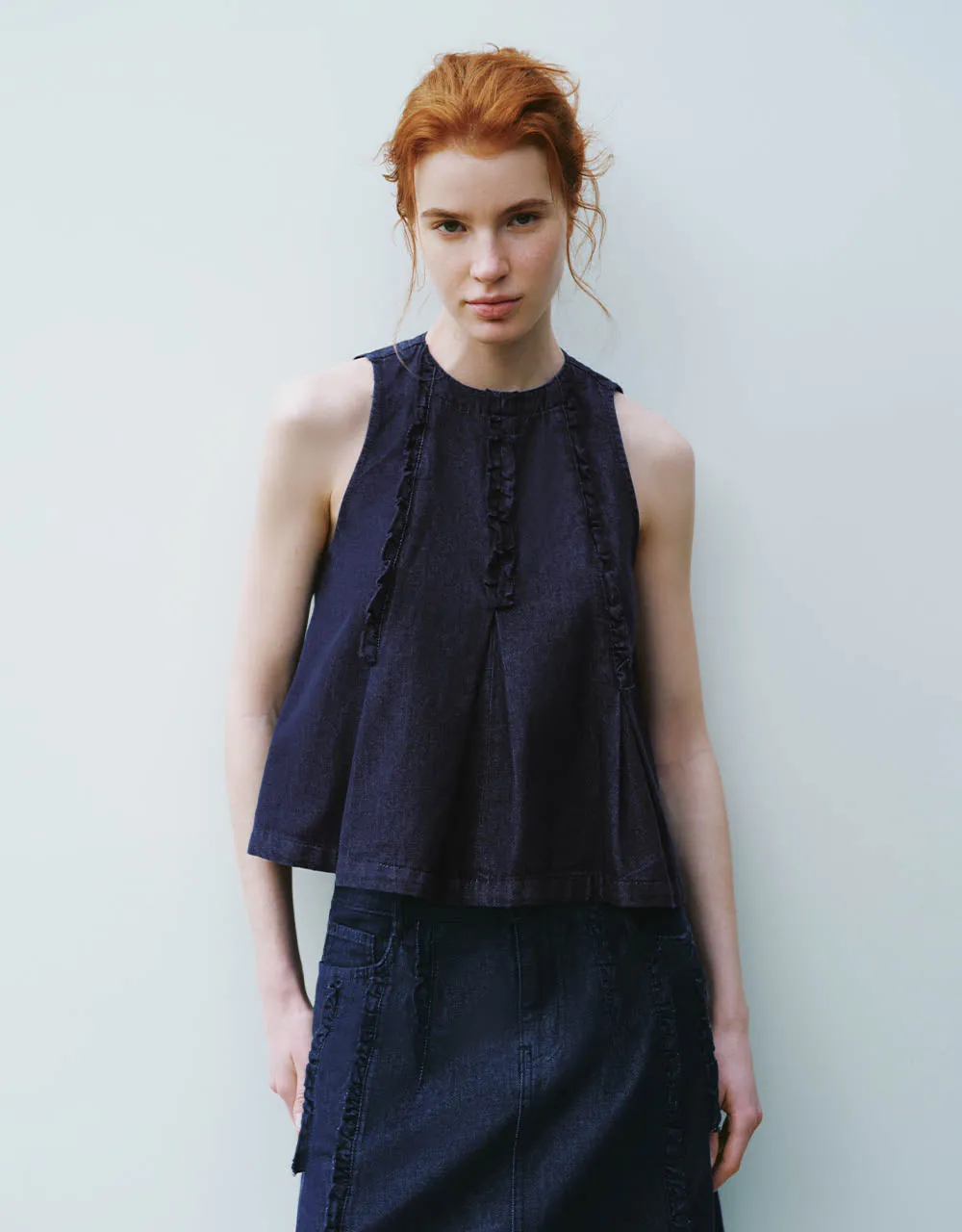 Sleeveless Crew Neck Denim Shirt sold by Urban Revivo