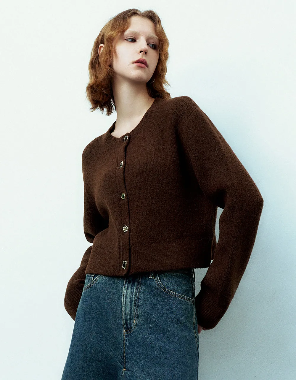 Button Up Crew Neck Knitted Cardigan sold by Urban Revivo