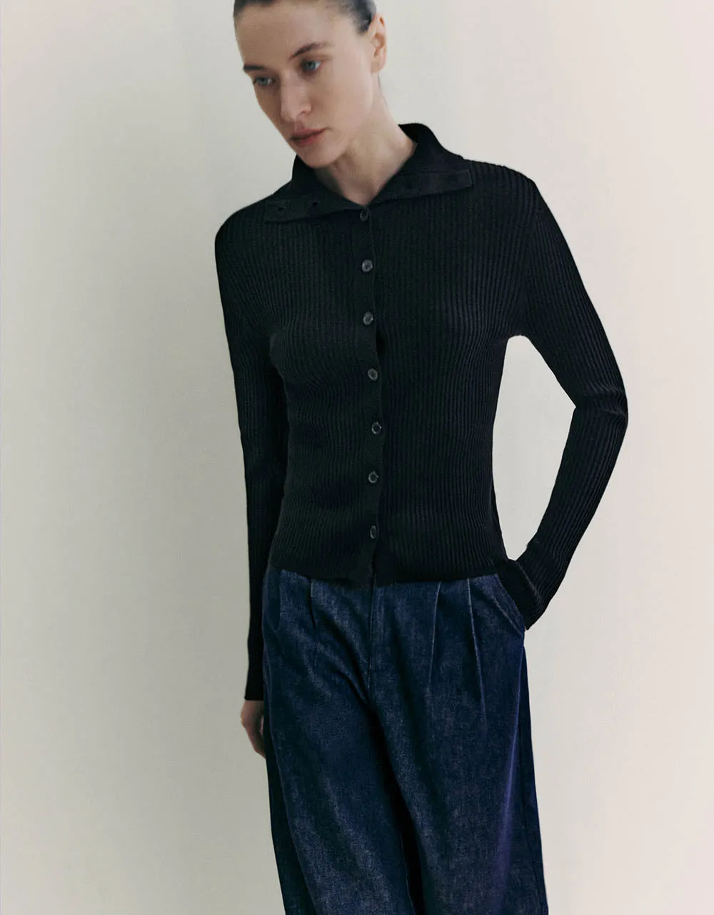 Button Up Crew Neck Skinny Knitted Cardigan sold by Urban Revivo product image thumbnail 3