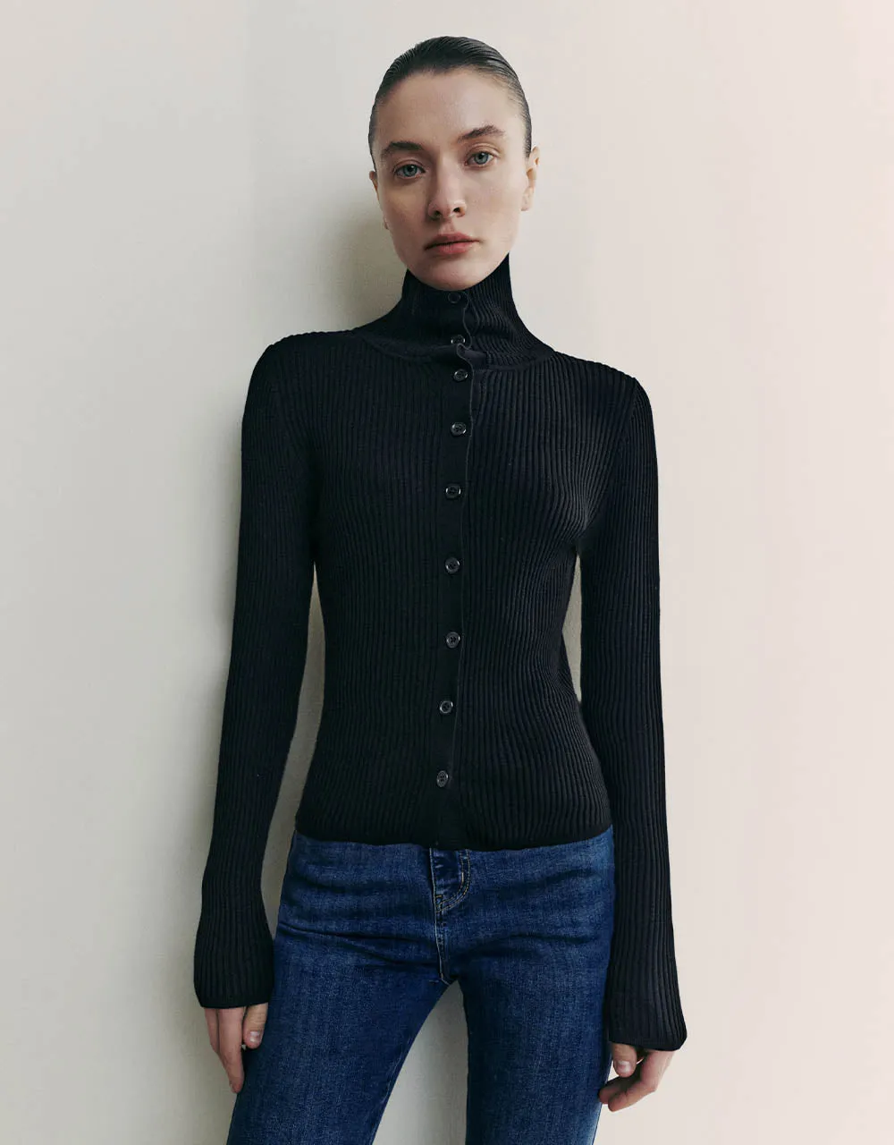 Button Up Crew Neck Skinny Knitted Cardigan sold by Urban Revivo