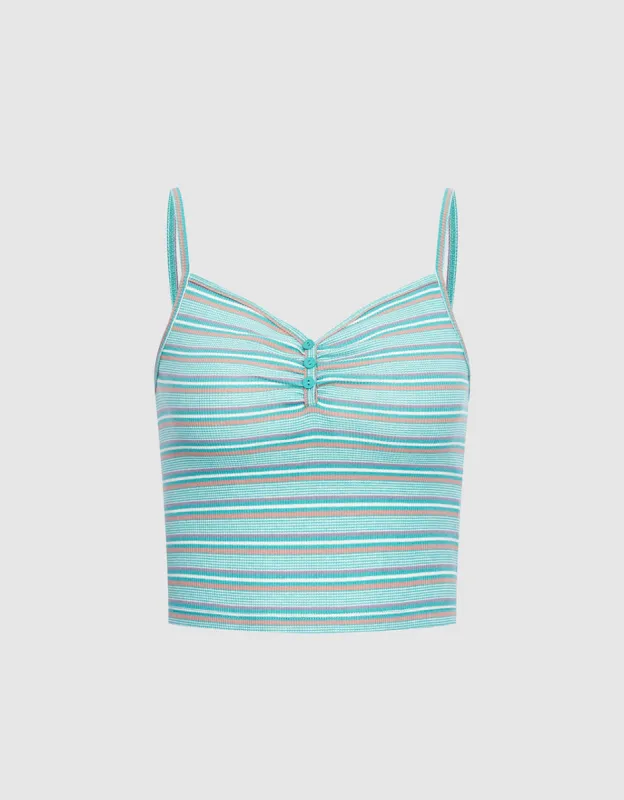 Striped Half Button Knitted Cami Top made by Urban Revivo