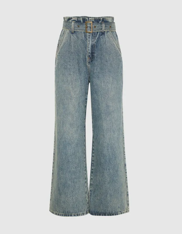 Wide-Leg Jeans With Belt sold by Urban Revivo