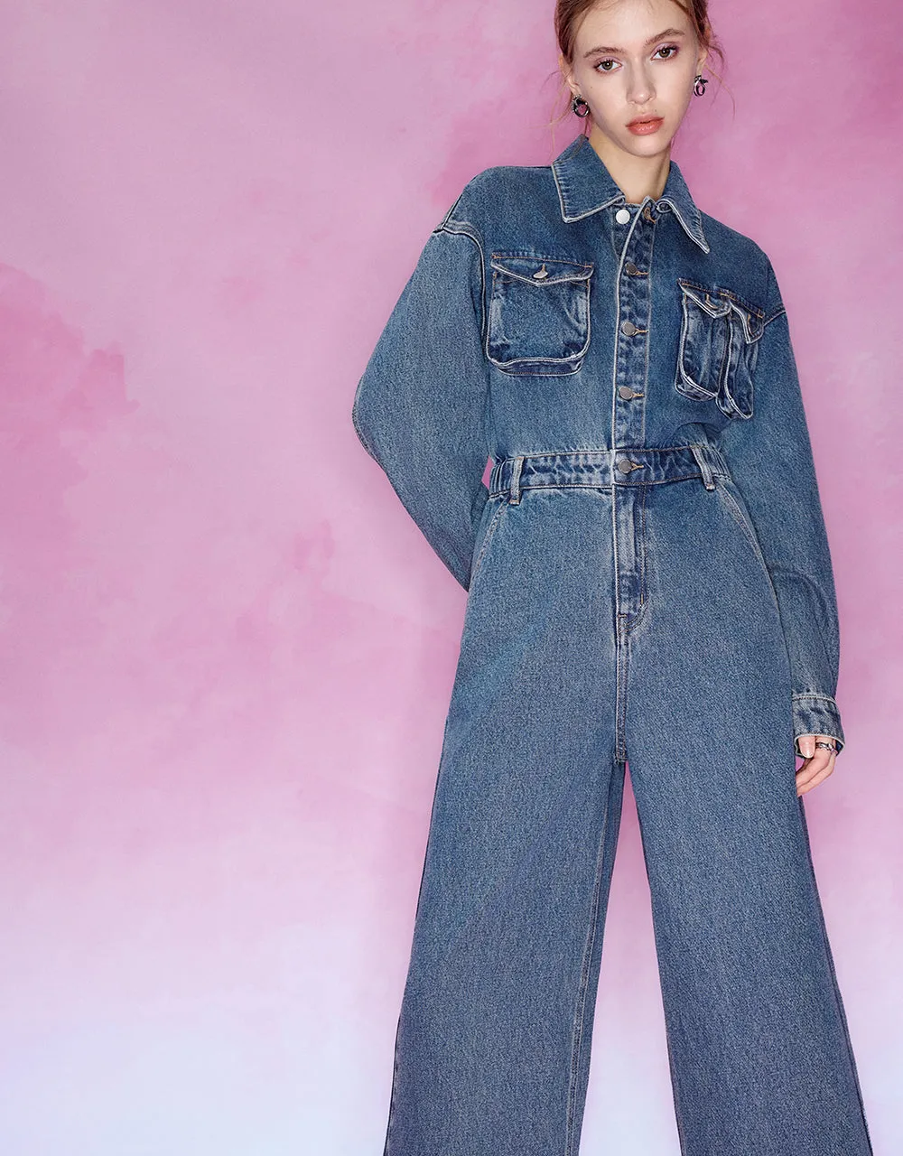 Drop Shoulder Sleeve Denim Jumpsuit sold by Urban Revivo product image thumbnail 3