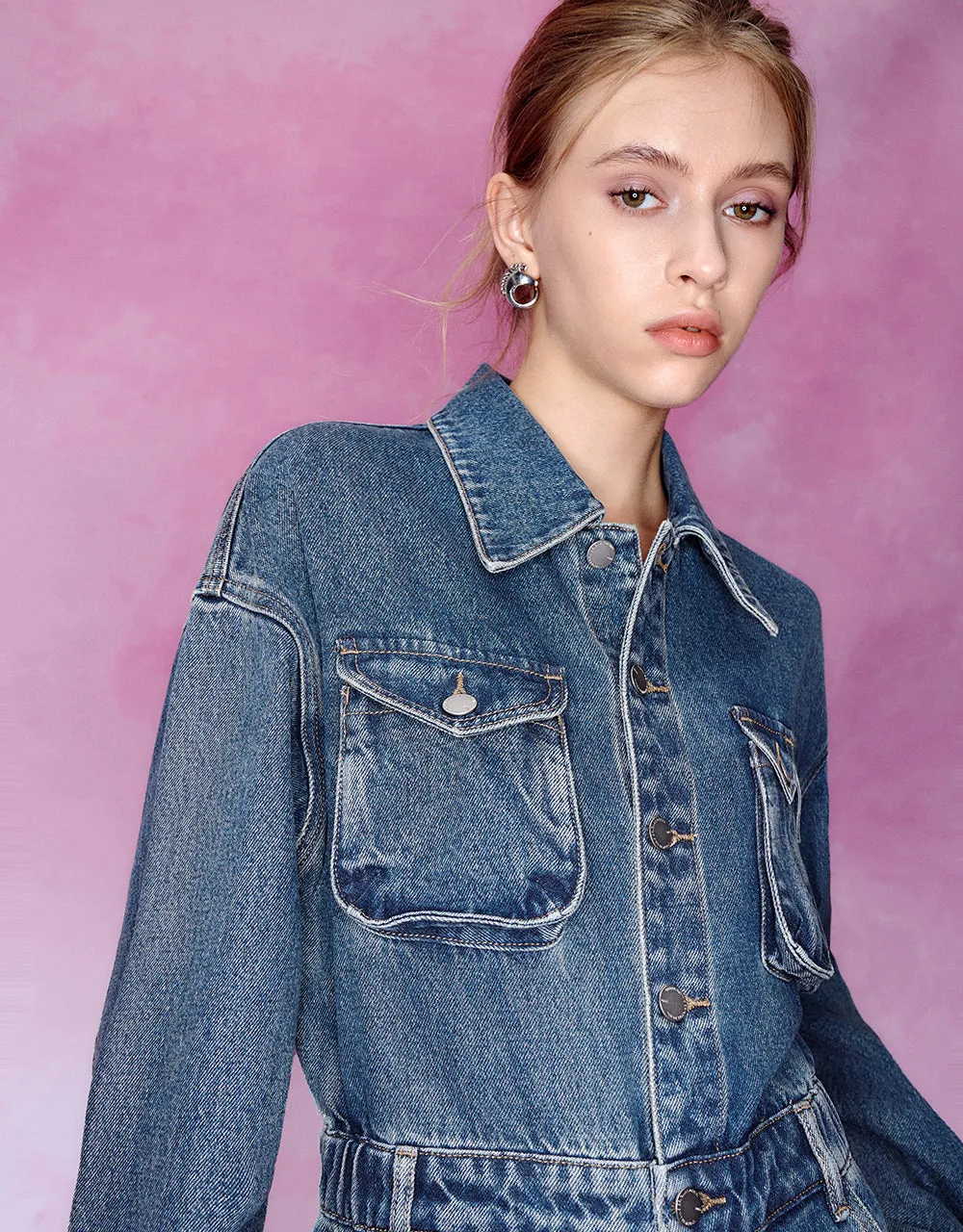 Drop Shoulder Sleeve Denim Jumpsuit sold by Urban Revivo product image thumbnail 5