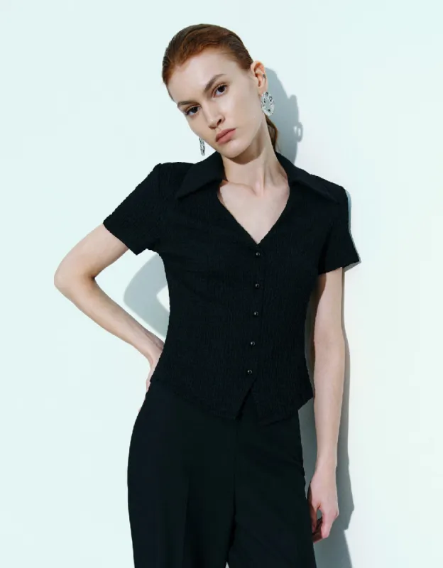 Shirred V-Neck Skinny T-Shirt sold by Urban Revivo