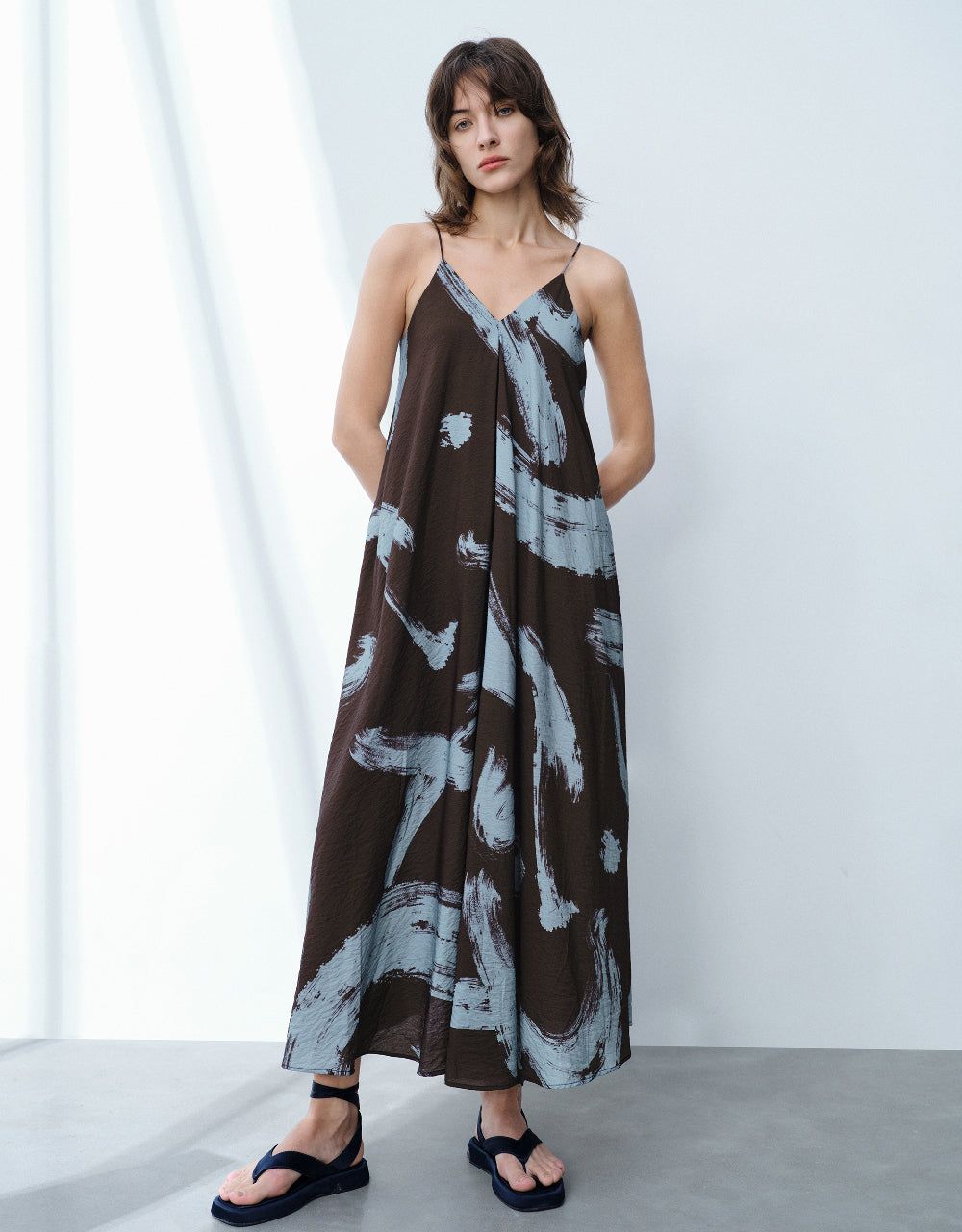 Printed V-Neck A-Line Cami Dress sold by Urban Revivo