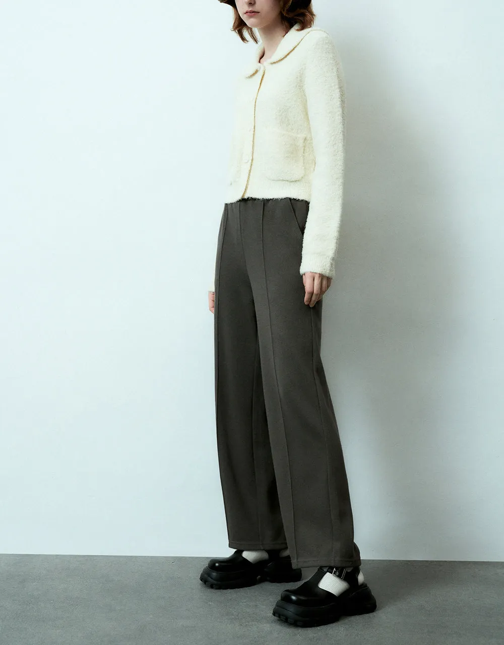 Drawstring Waist Knitted Wide-Leg Pants sold by Urban Revivo product image thumbnail 4
