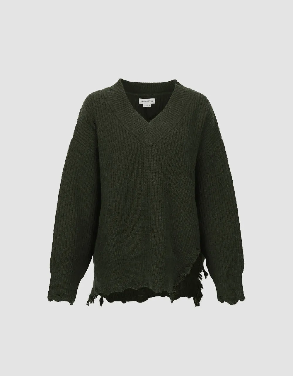 Raw Hem V-Neck Knitted T-Shirt sold by Urban Revivo product image thumbnail 2