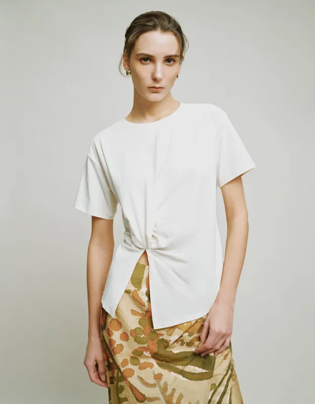 Split Hem Crew Neck Skinny T-Shirt sold by Urban Revivo