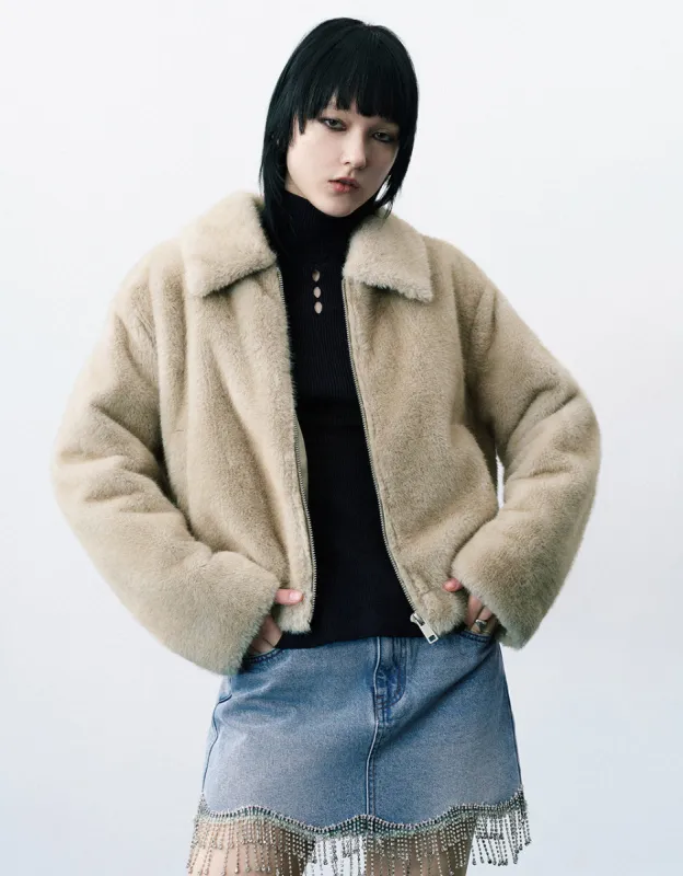 Zipper Front Furry Coat sold by Urban Revivo