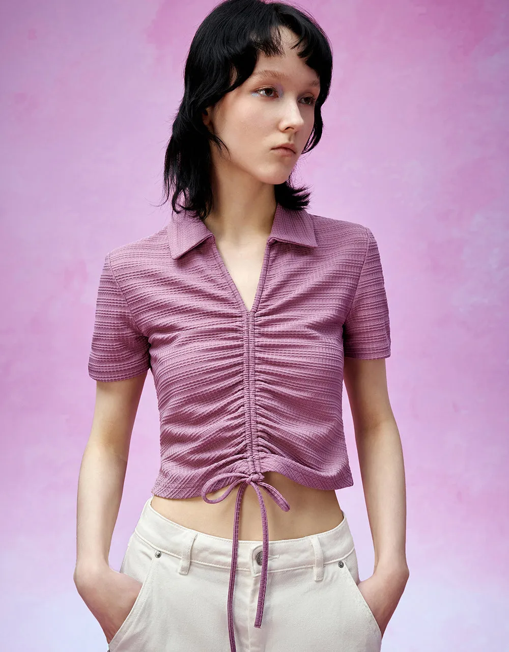 Lace Up Front V-Neck Skinny T-Shirt sold by Urban Revivo