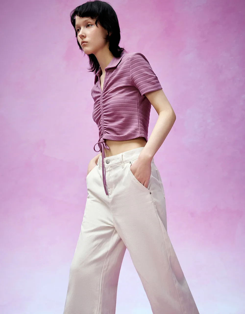 Lace Up Front V-Neck Skinny T-Shirt sold by Urban Revivo product image thumbnail 2