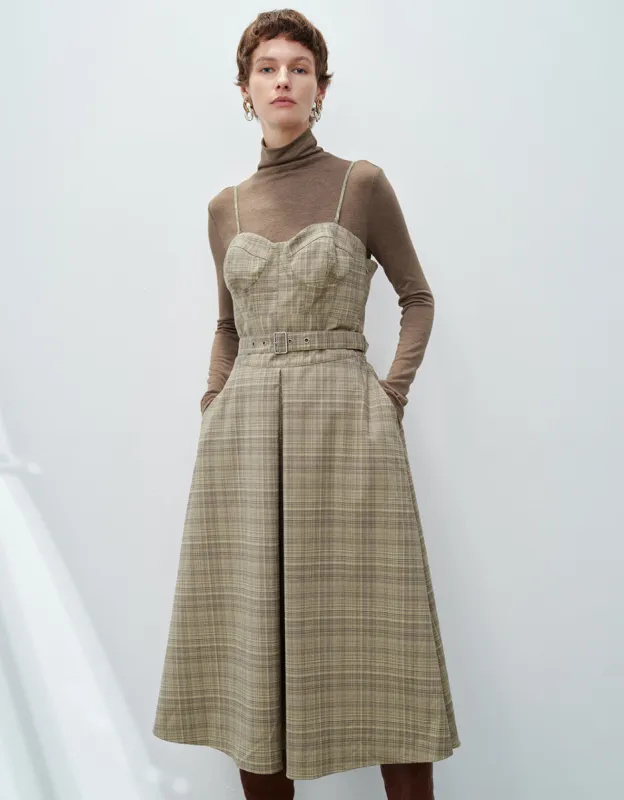 Plaid Sleeveless V-Neck A-Line Dress sold by Urban Revivo