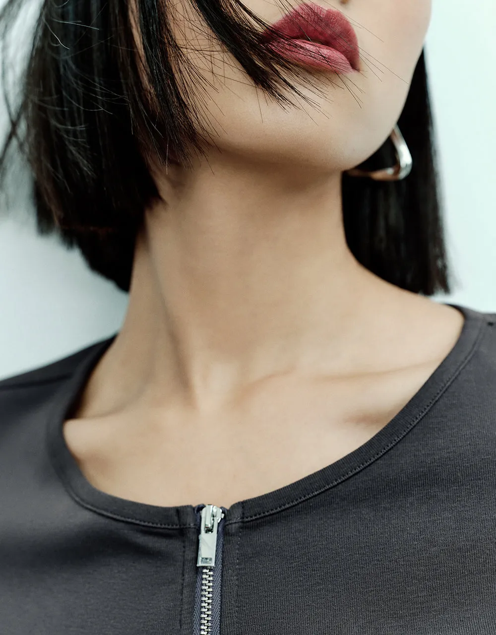 Zipper Front Crew Neck Knitted Shirt sold by Urban Revivo product image thumbnail 4