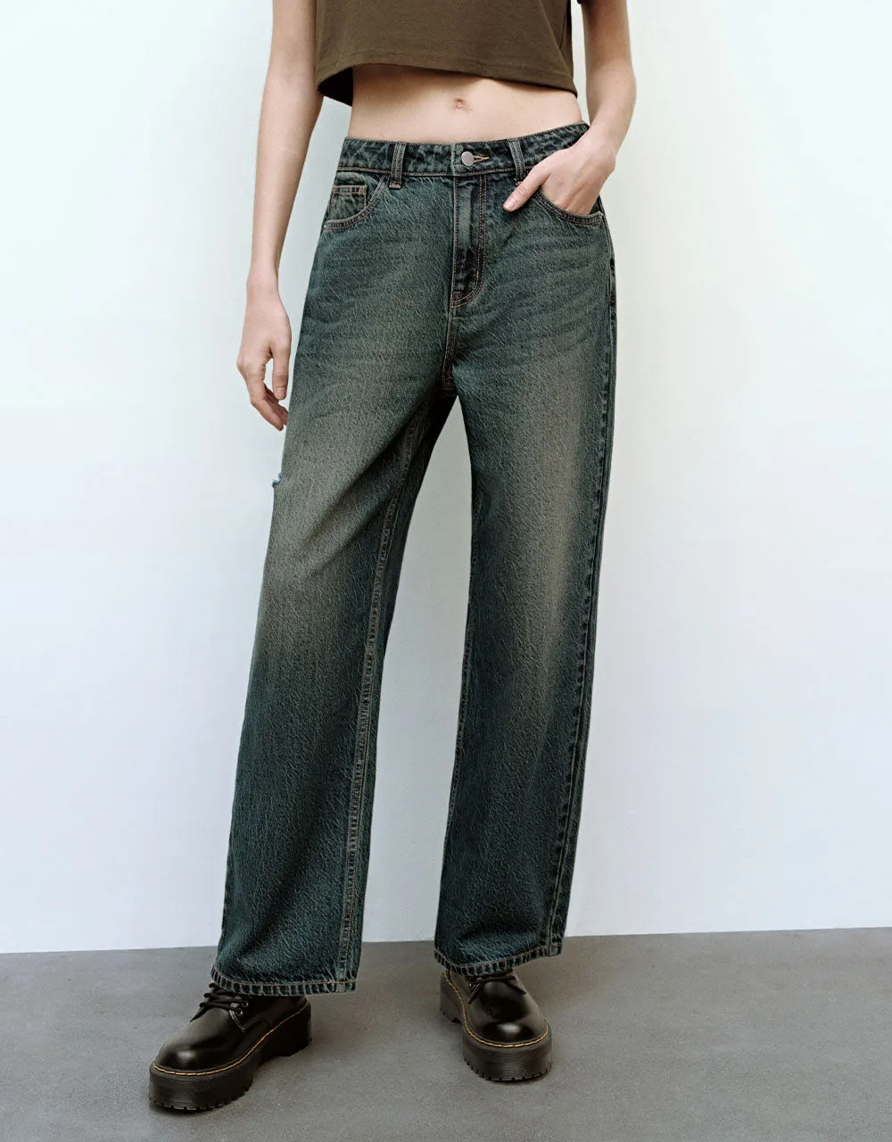 Cut-Out Wide-Leg Jeans sold by Urban Revivo product image thumbnail 2