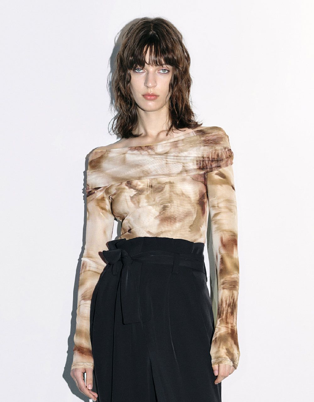 Printed Off-Shoulder Straight T-Shirt sold by Urban Revivo