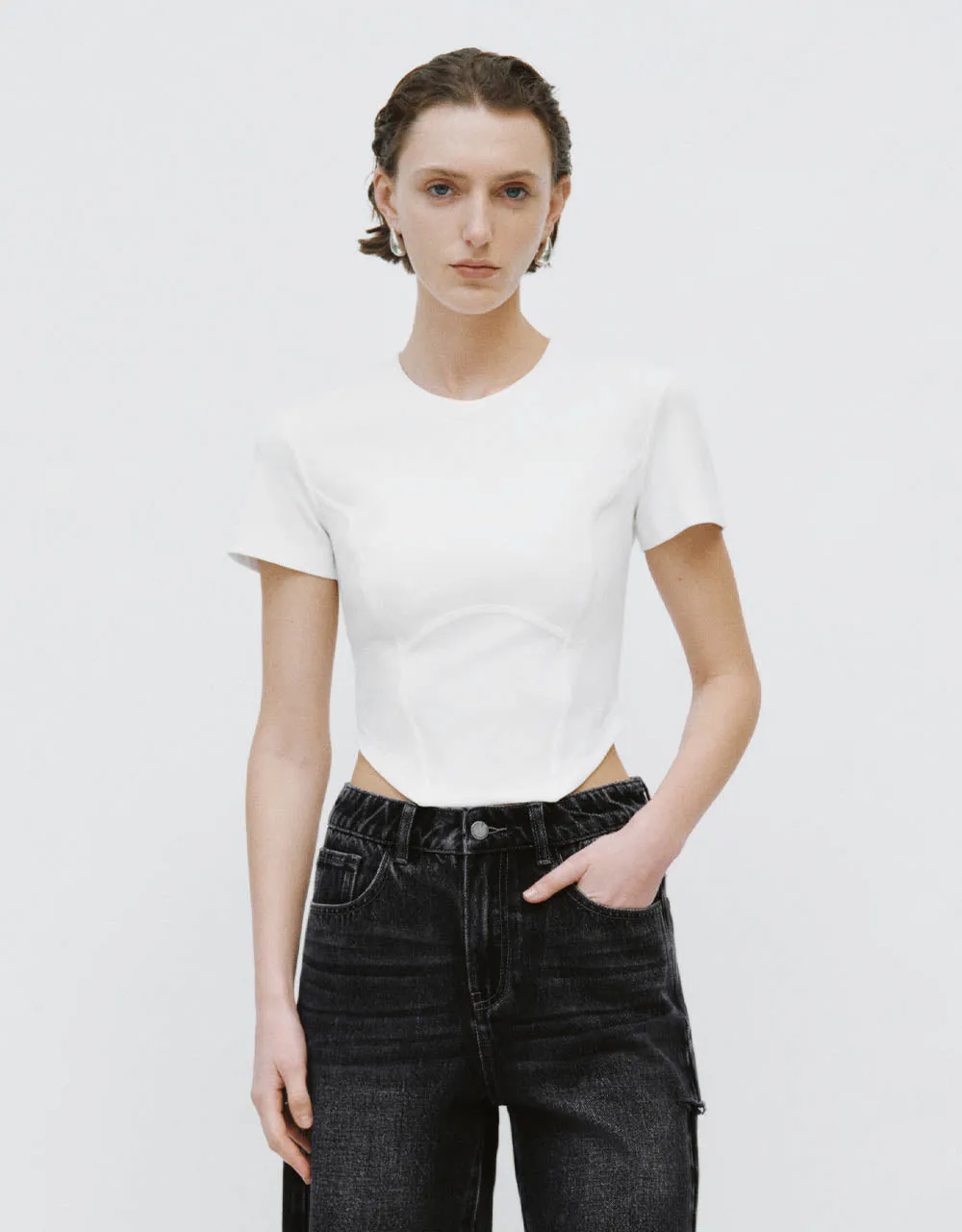 Crew Neck Straight Skinny T-Shirt sold by Urban Revivo