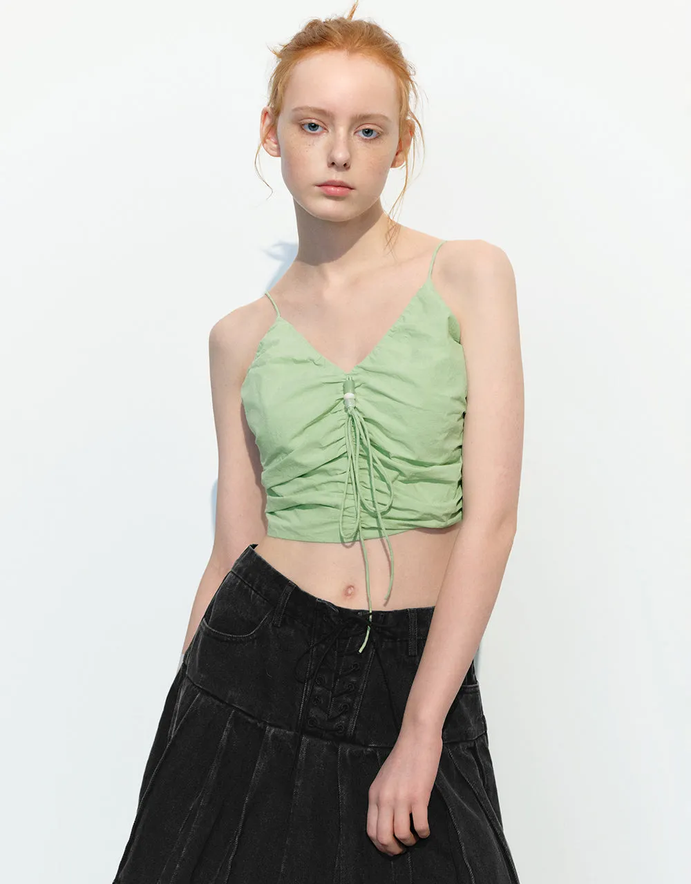 Lace Up Front V-Neck Cami Top sold by Urban Revivo