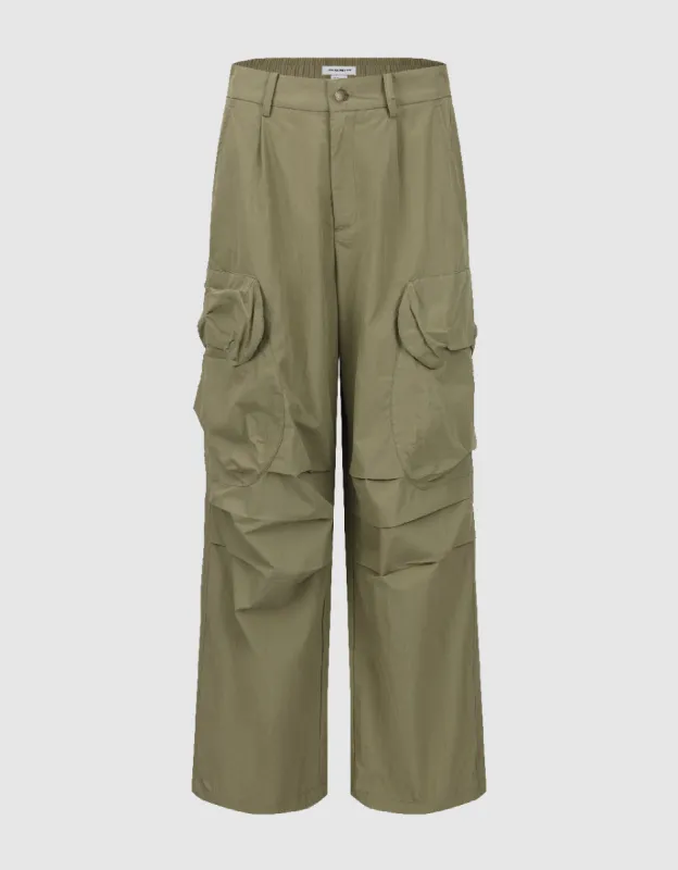 Multi-Pocket Loose Wide-Leg Pants sold by Urban Revivo