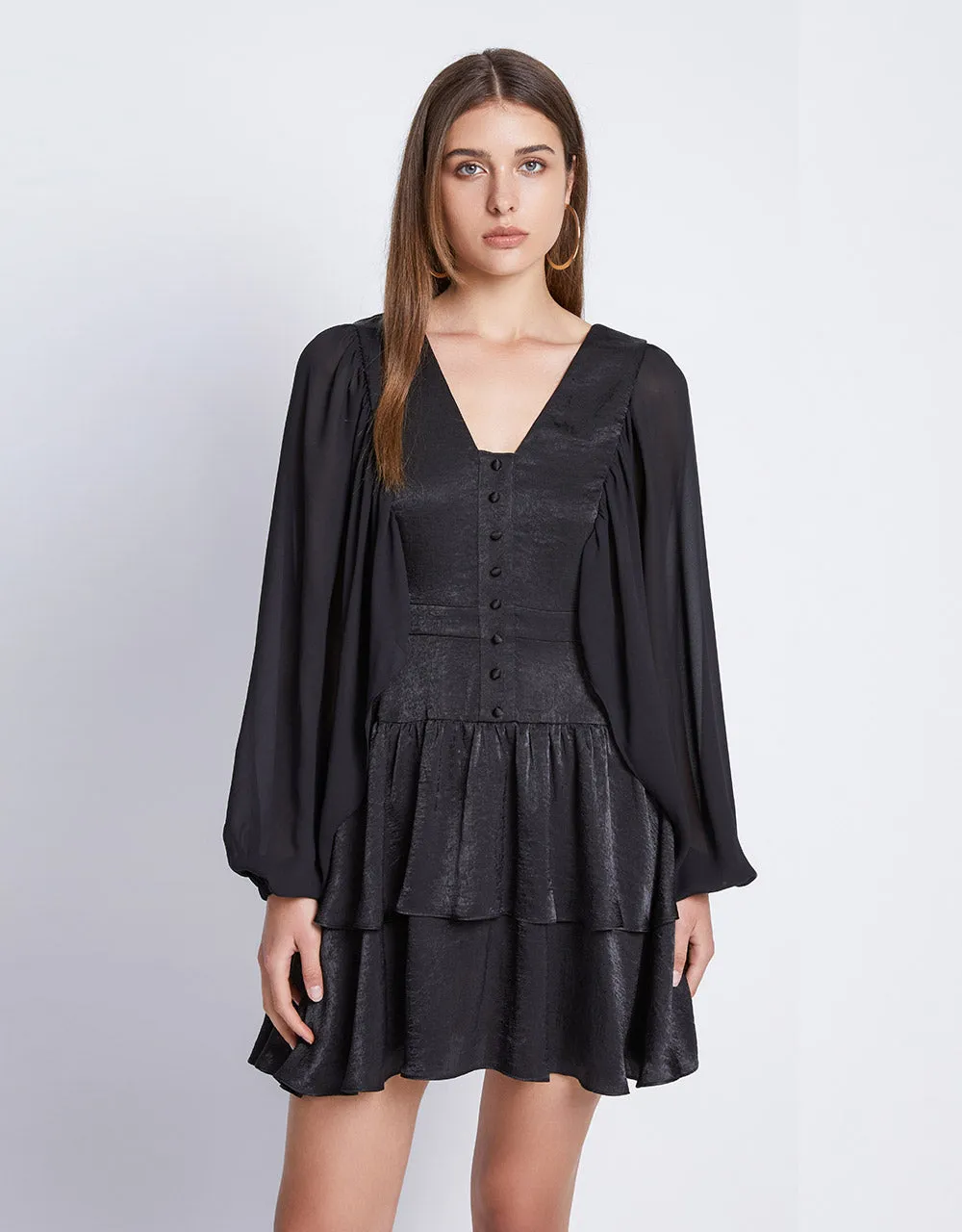 Batwing Button Front Tiered Ruffle Hem Dress sold by Urban Revivo product image thumbnail 2