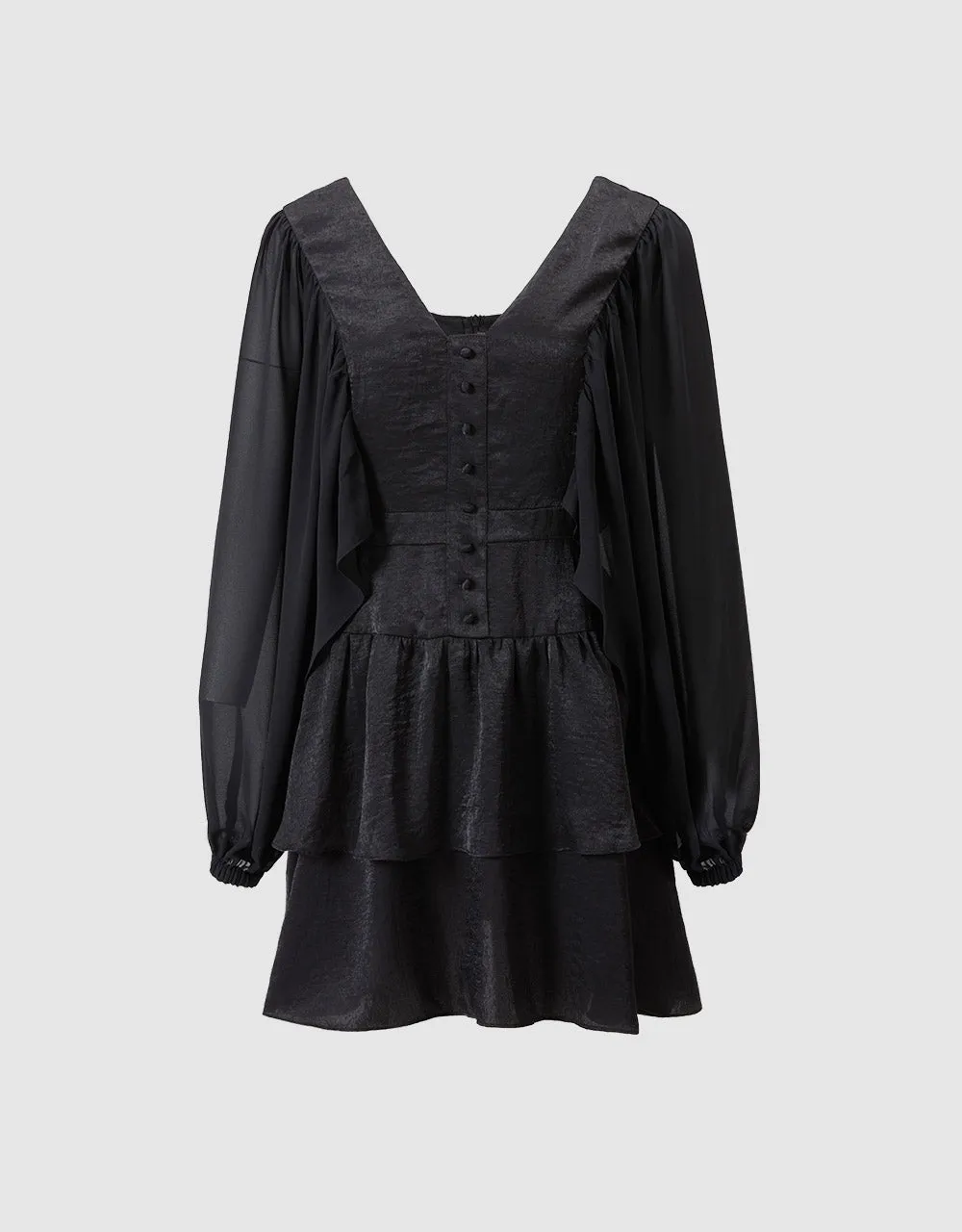Batwing Button Front Tiered Ruffle Hem Dress sold by Urban Revivo