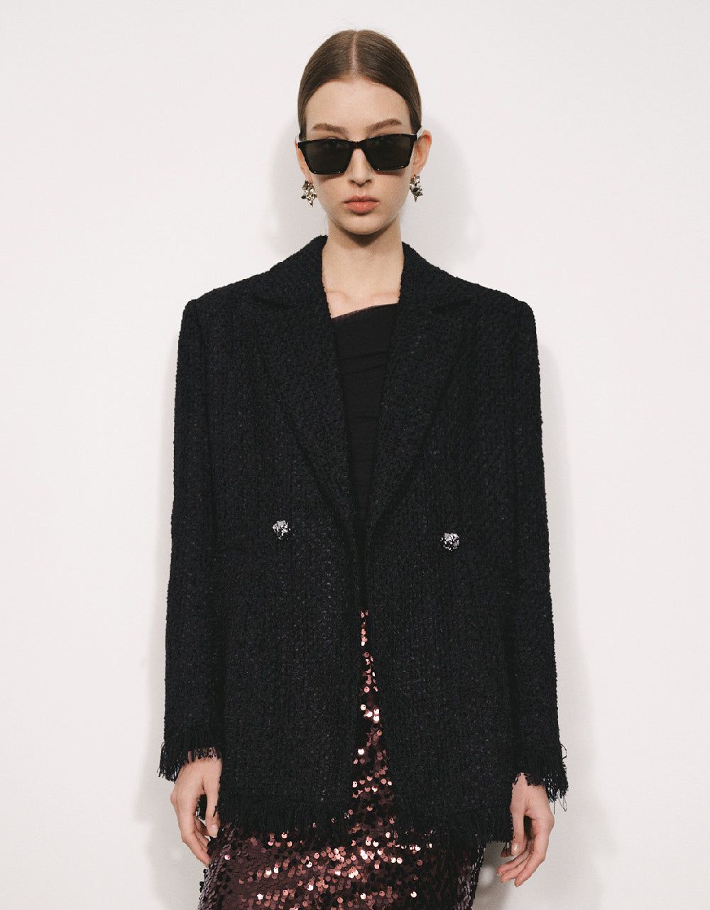 Tweed Straight Notch Lapel Coat sold by Urban Revivo